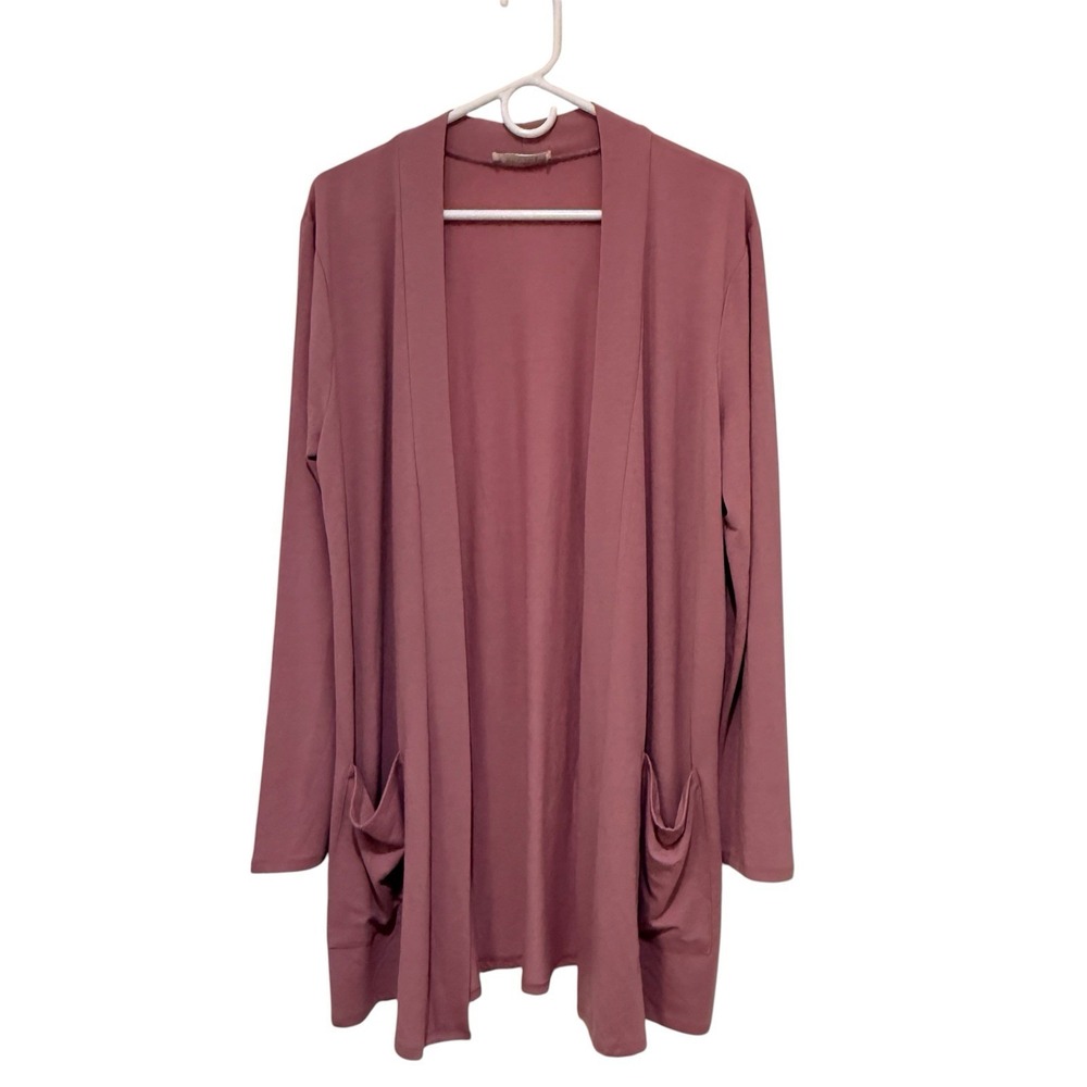 Light Weight Long Sleeve Duster‎ Cardigan Minimal Layering Rose Plum Women's 1X
